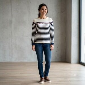 Jason Maxwell Womens Size Medium Striped Sweater Red Stars Nautical Americana